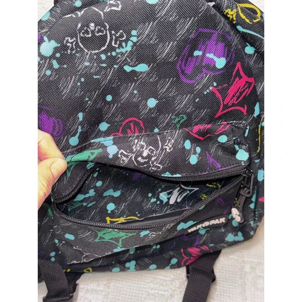 Yak‎ Pak Mini Backpack Graffiti Skull Print Black Neon Small Daypack Streetwear
